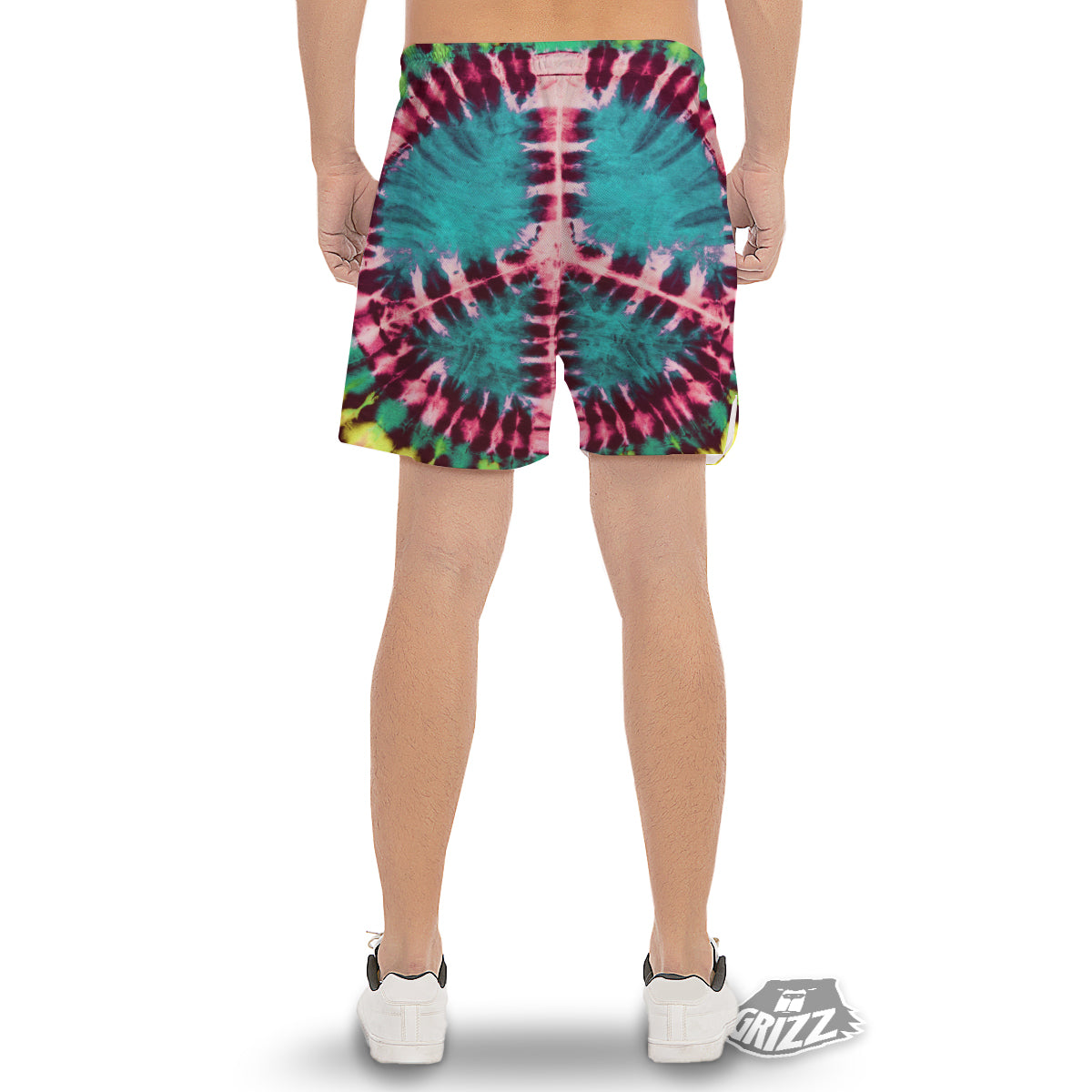 Tie Dye Peace Sign Print Men's Gym Shorts-grizzshop