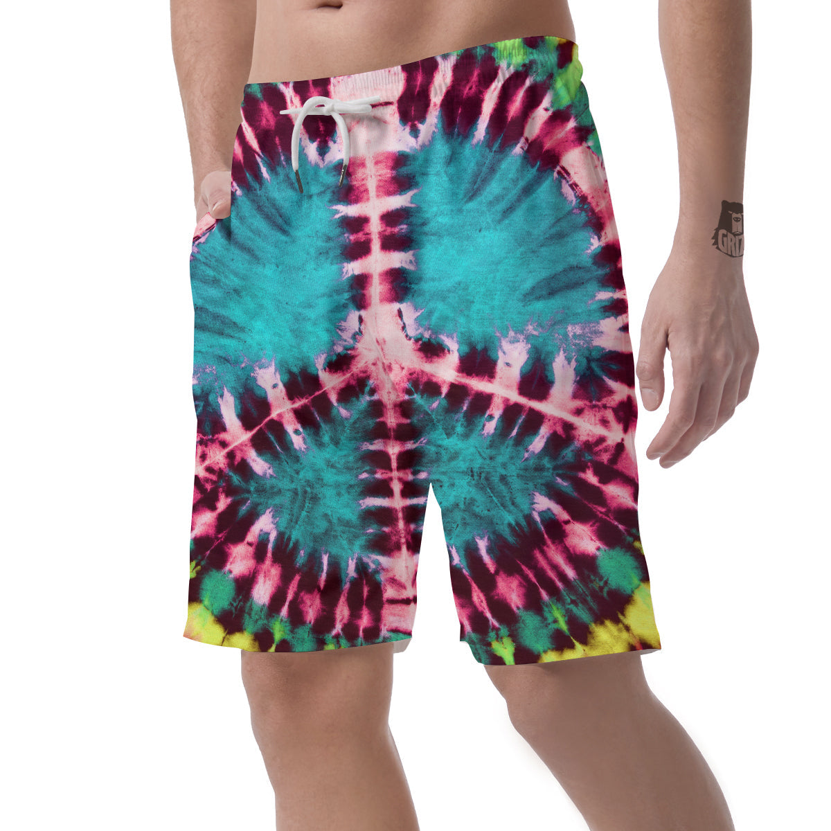 Tie Dye Peace Sign Print Men's Shorts-grizzshop