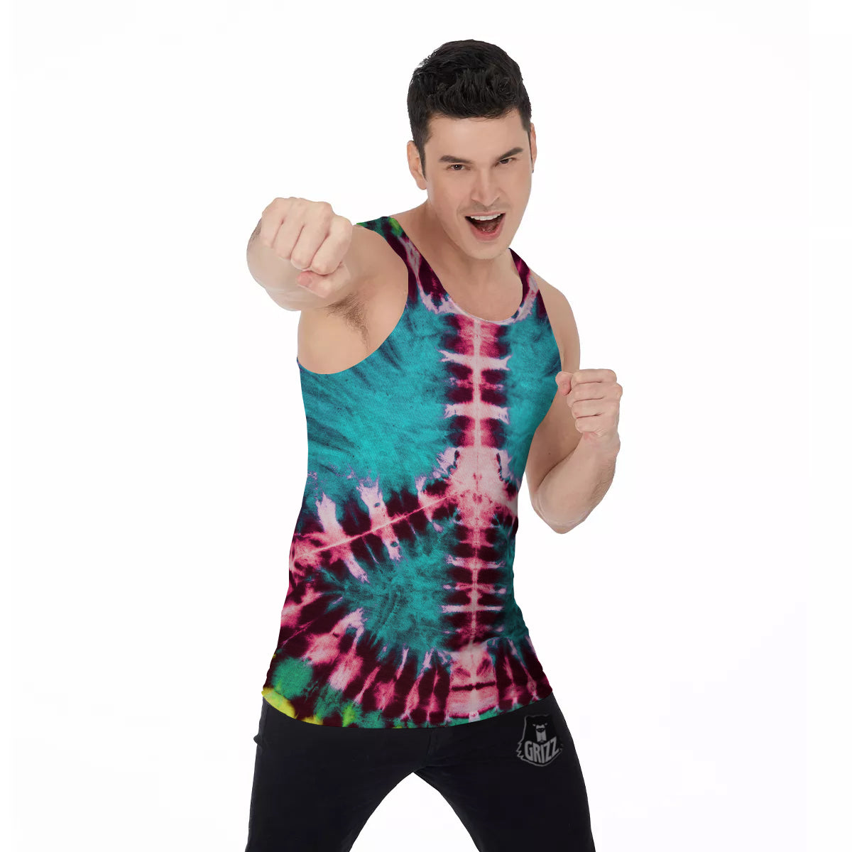 Tie Dye Peace Sign Print Men's Tank Top-grizzshop