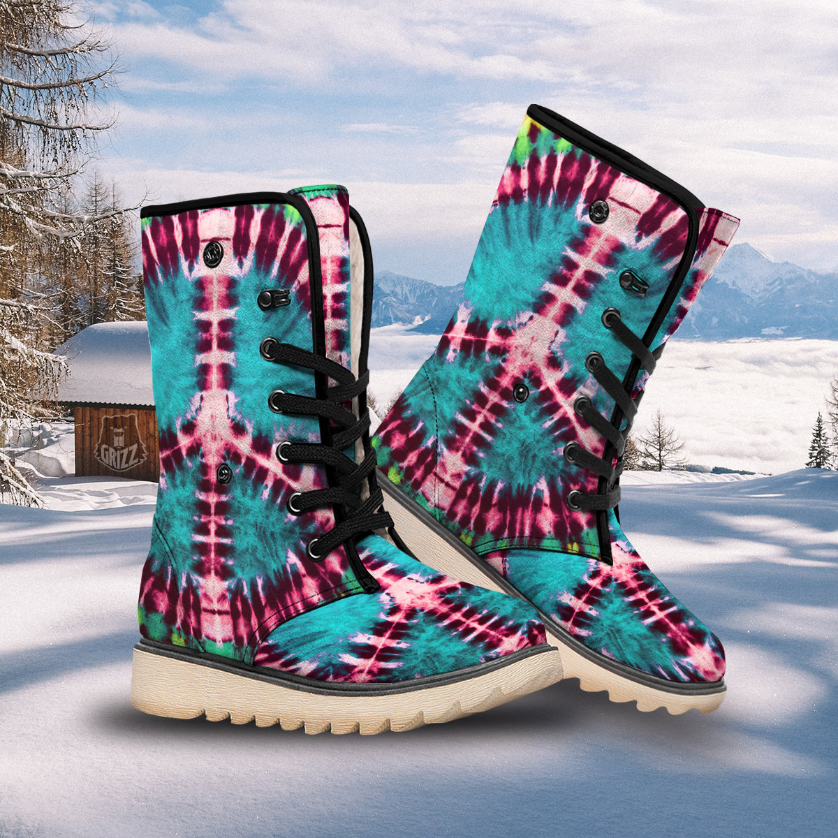 Tie Dye Peace Sign Print Snow Boots-grizzshop