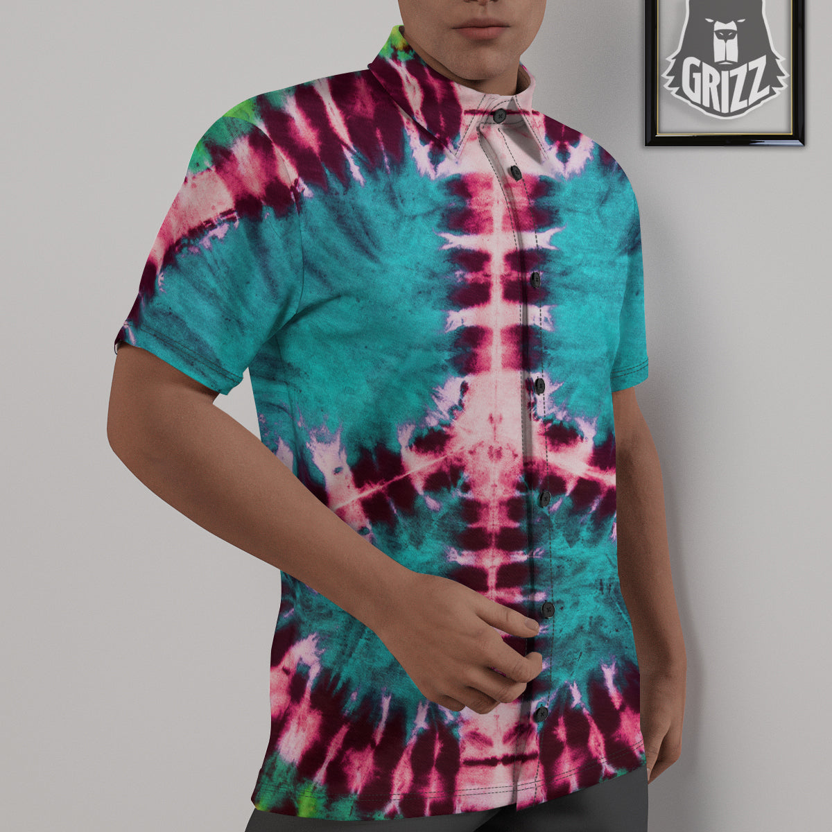 Tie Dye Peace Sign Print Untucked Shirts-grizzshop