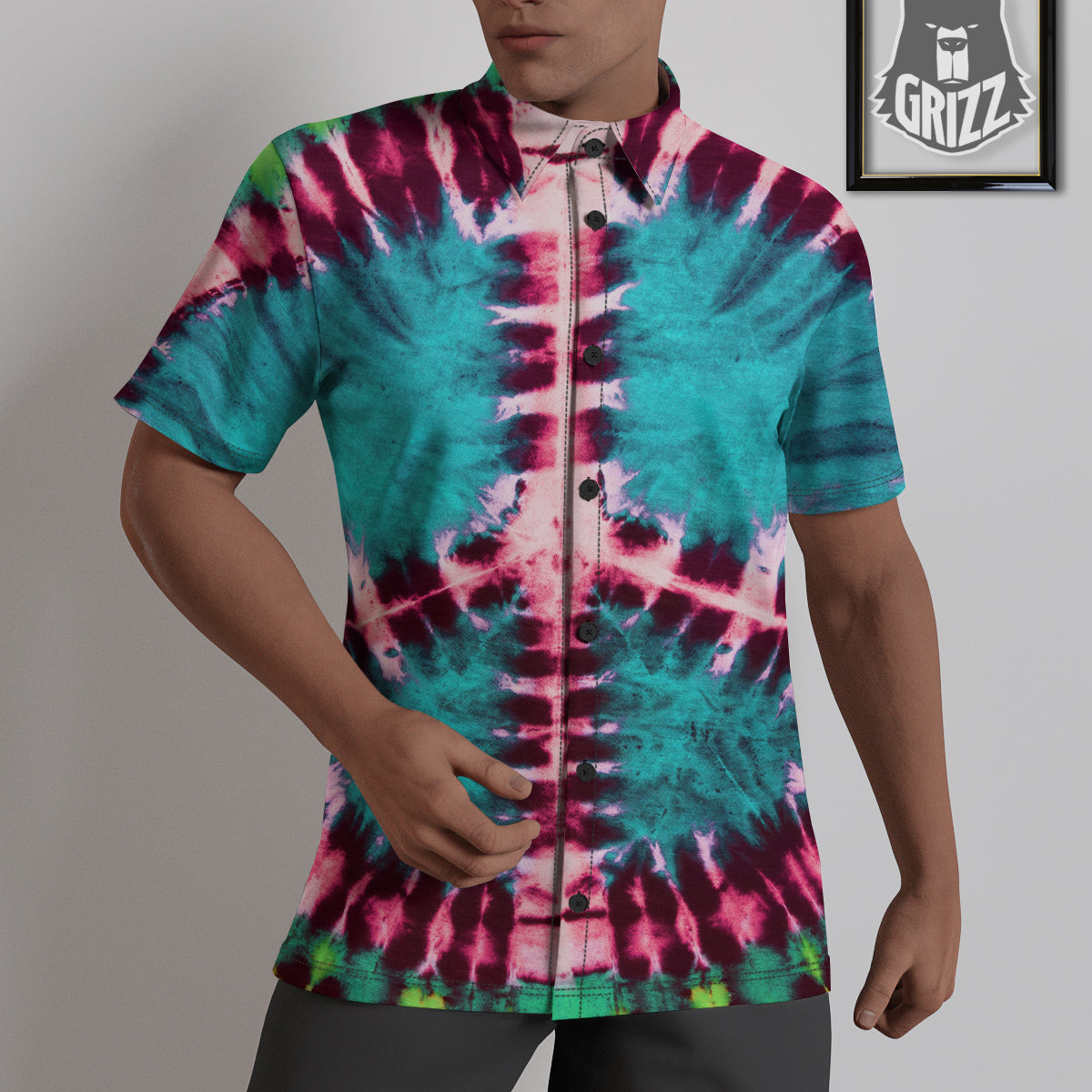 Tie Dye Peace Sign Print Untucked Shirts-grizzshop