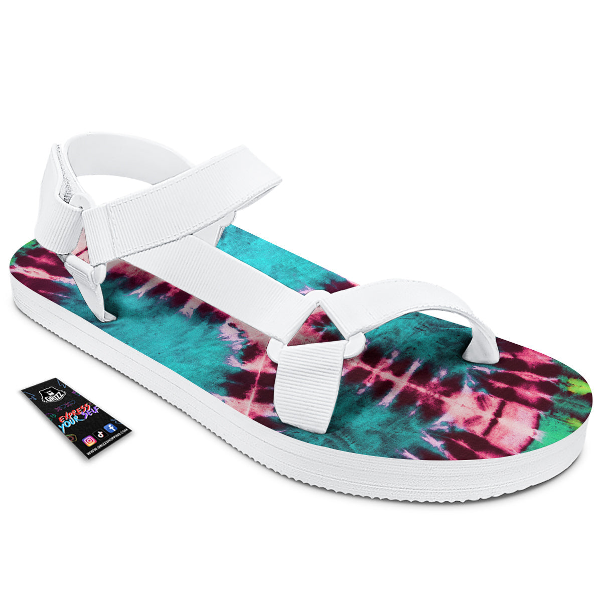 Tie Dye Peace Sign Print White Open Toe Sandals-grizzshop