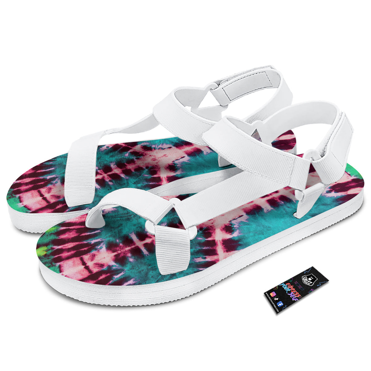Tie Dye Peace Sign Print White Open Toe Sandals-grizzshop