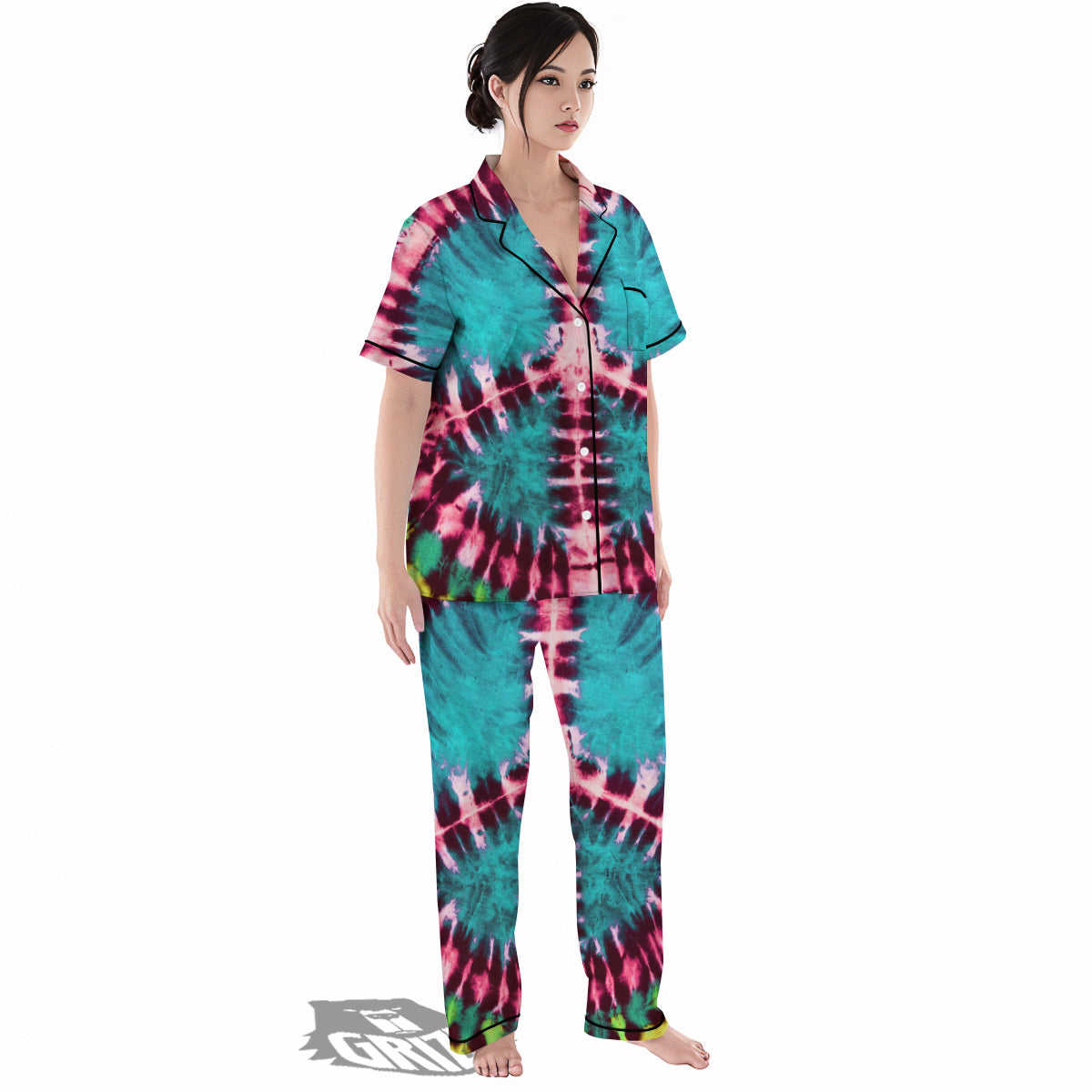 Tie Dye Peace Sign Print Women's Pajamas Set-grizzshop