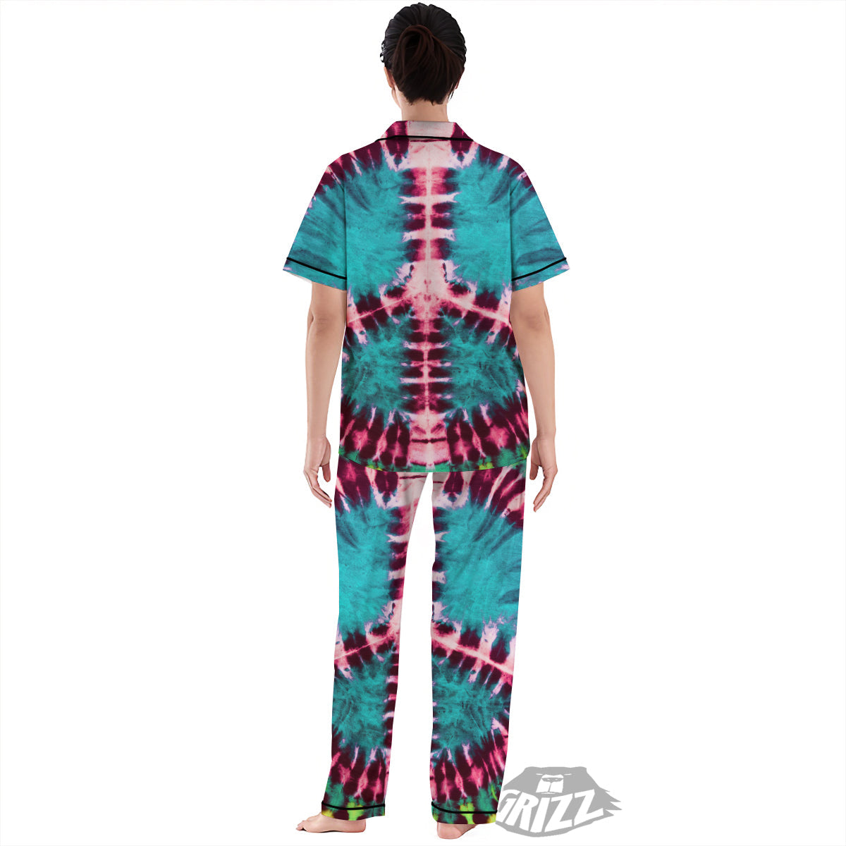 Tie Dye Peace Sign Print Women's Pajamas Set-grizzshop