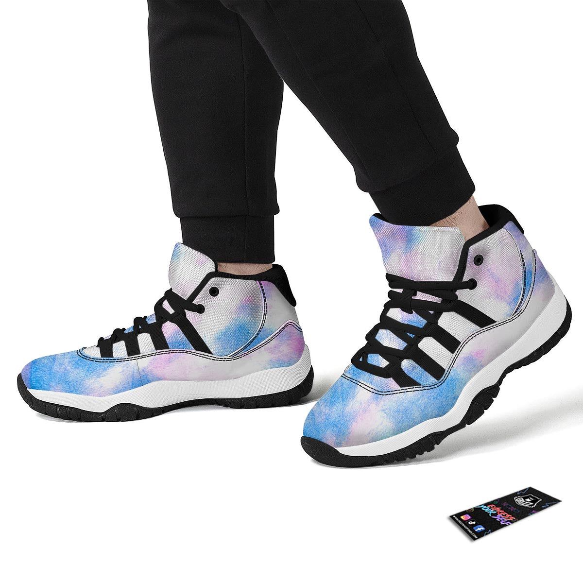 Tie Dye Pink And Teal Print Black Bball Shoes-grizzshop