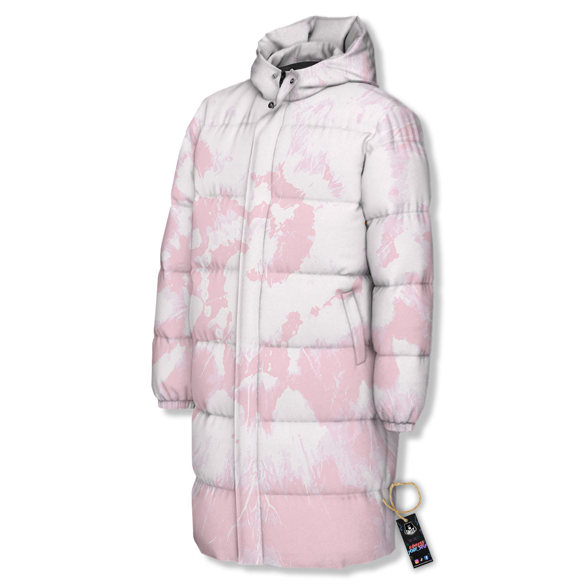 Tie Dye Pink Print Long Down Jacket-grizzshop