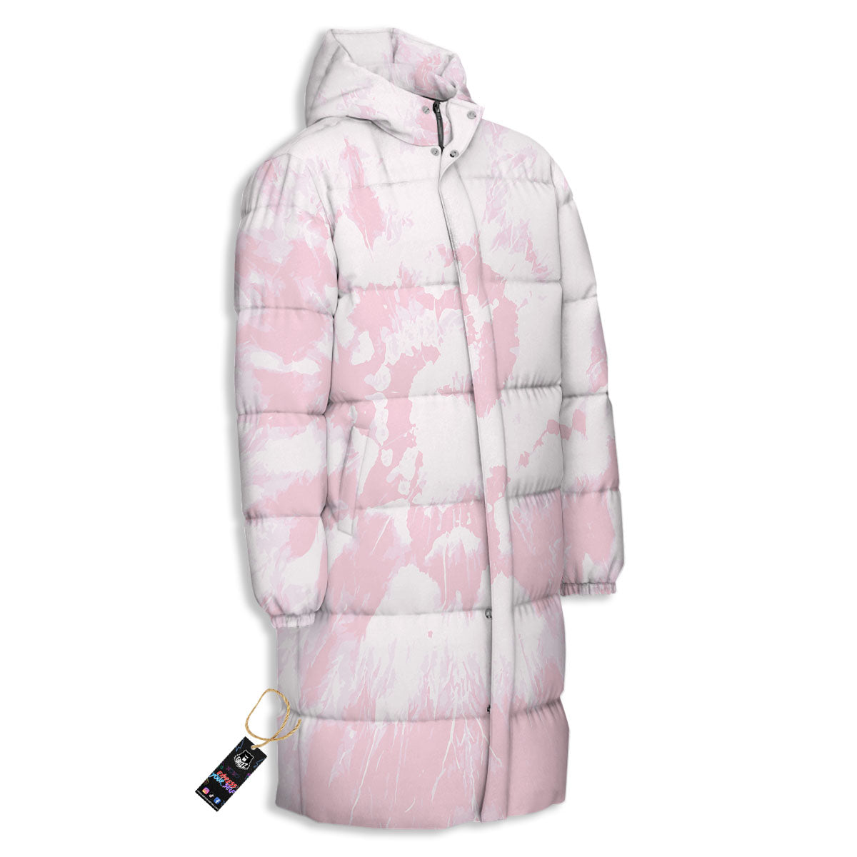 Tie Dye Pink Print Long Down Jacket-grizzshop
