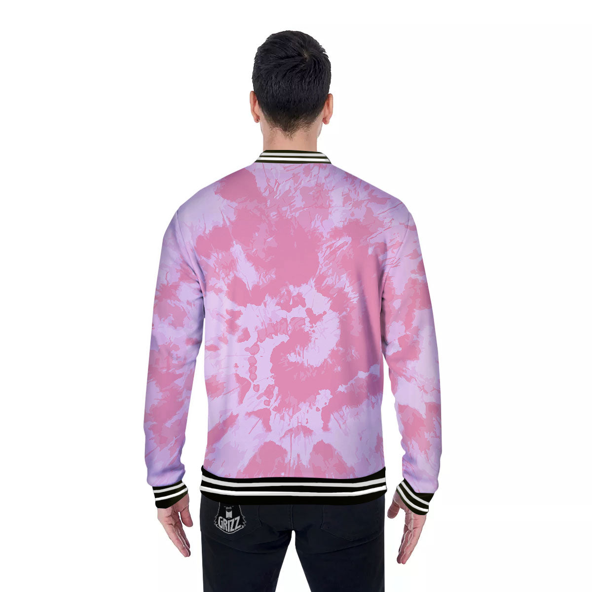 Tie Dye Pink Shibori Print Baseball Jacket-grizzshop
