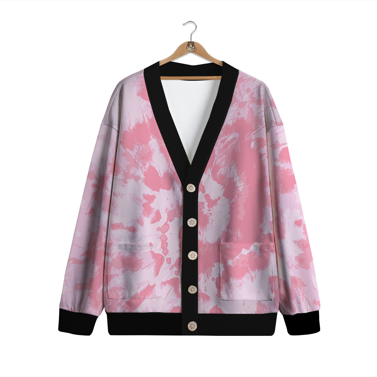 Tie Dye Pink Shibori Print Cardigan-grizzshop