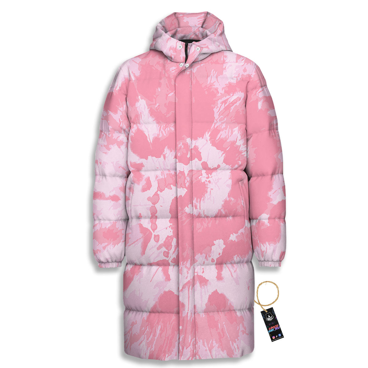 Tie Dye Pink Shibori Print Long Down Jacket-grizzshop