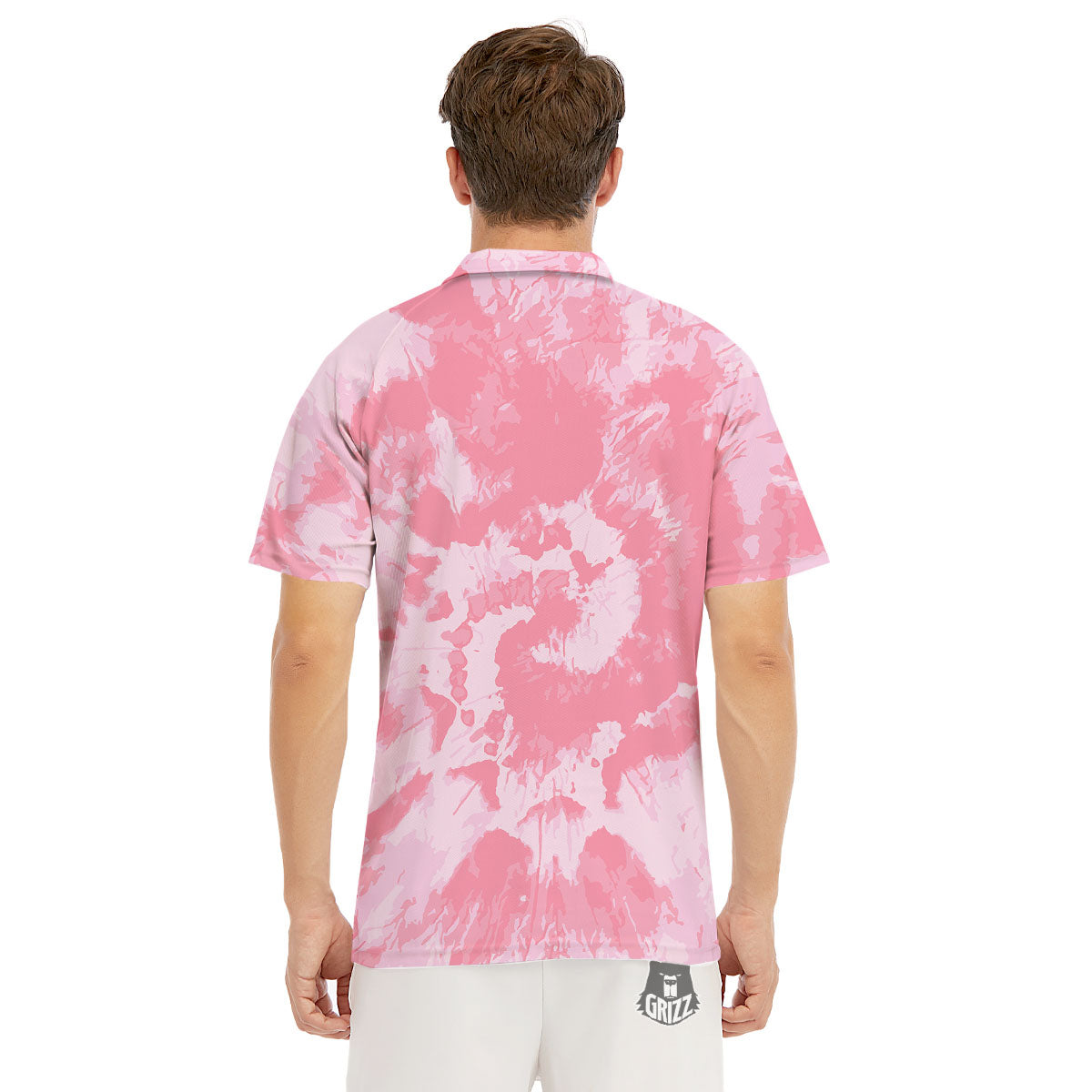 Tie Dye Pink Shibori Print Men's Golf Shirts-grizzshop