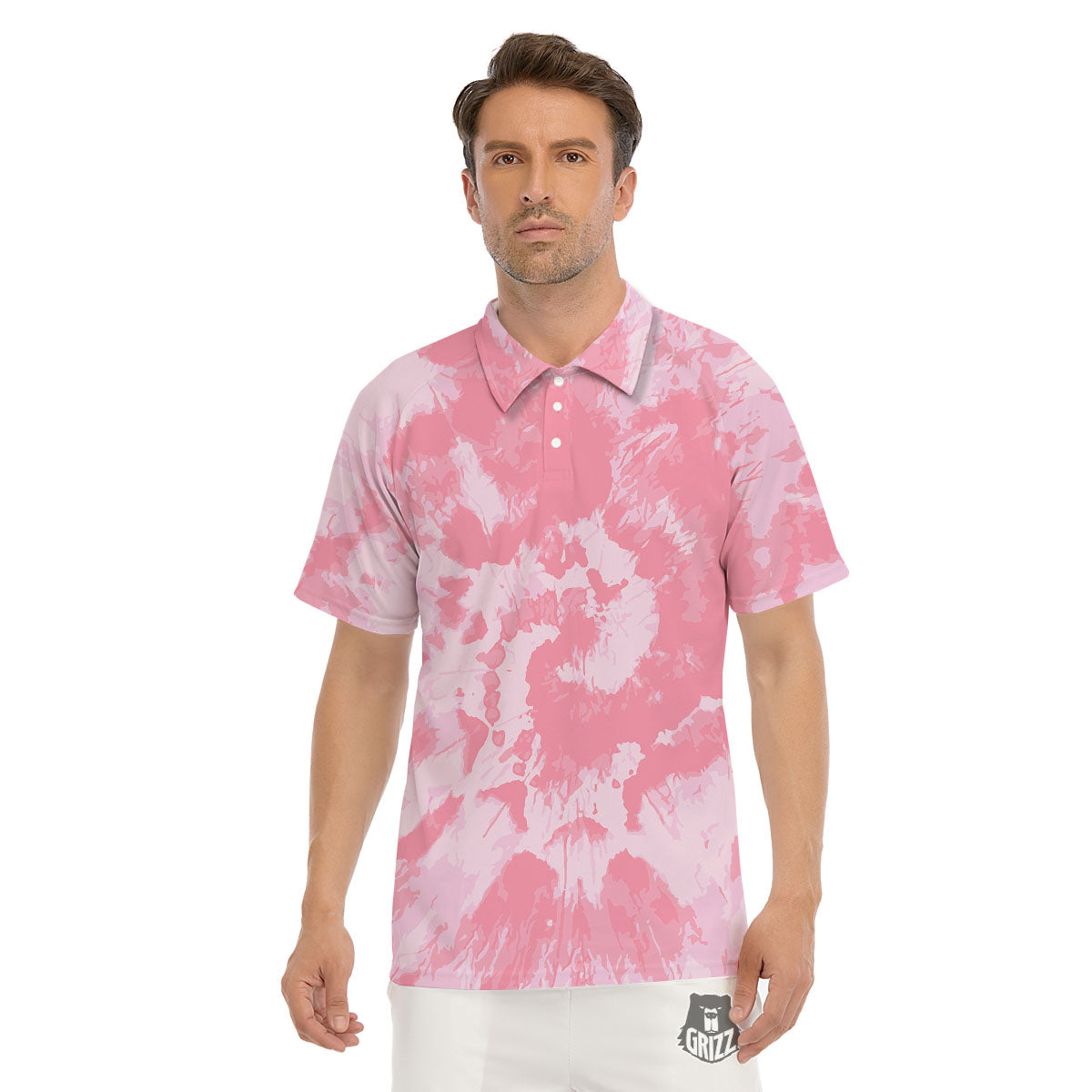 Tie Dye Pink Shibori Print Men's Golf Shirts-grizzshop