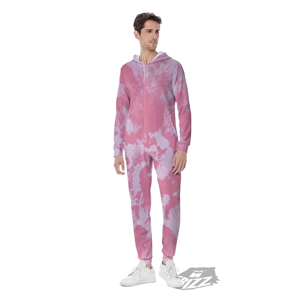 Tie Dye Pink Shibori Print Men's Jumpsuit-grizzshop