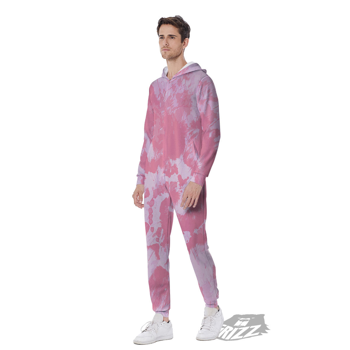 Tie Dye Pink Shibori Print Men's Jumpsuit-grizzshop