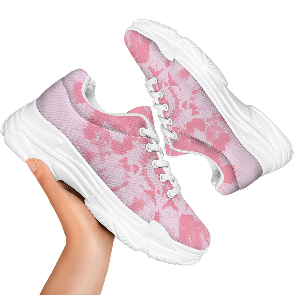 Tie Dye Pink Shibori Print White Chunky Shoes-grizzshop