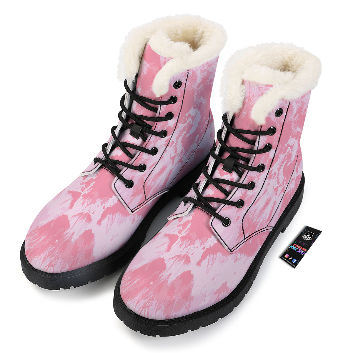 Tie Dye Pink Shibori Print Winter Boots-grizzshop