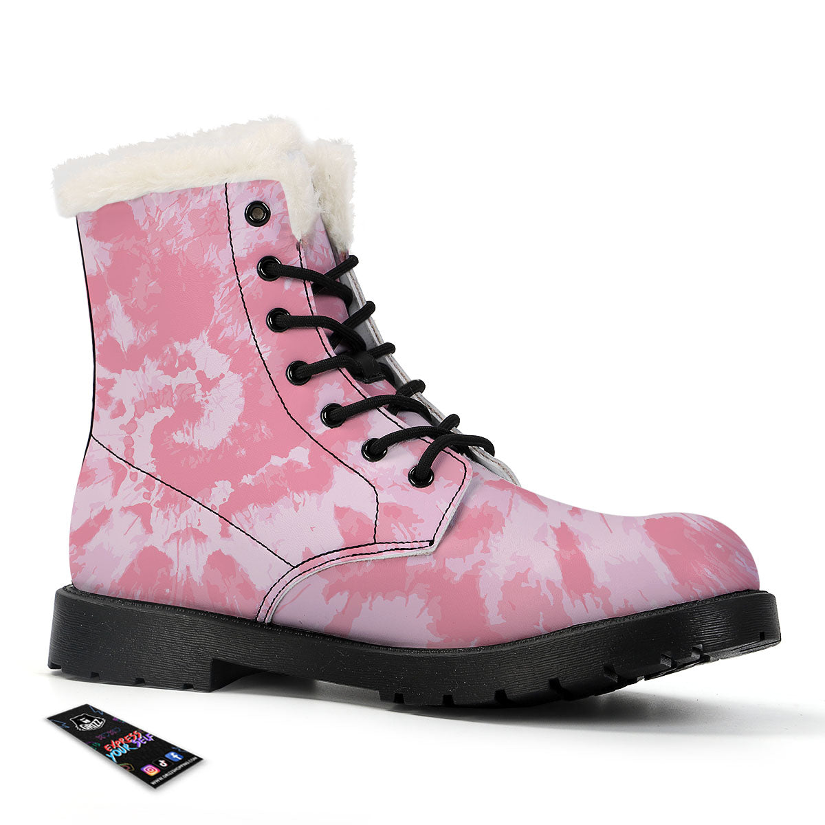 Tie Dye Pink Shibori Print Winter Boots-grizzshop