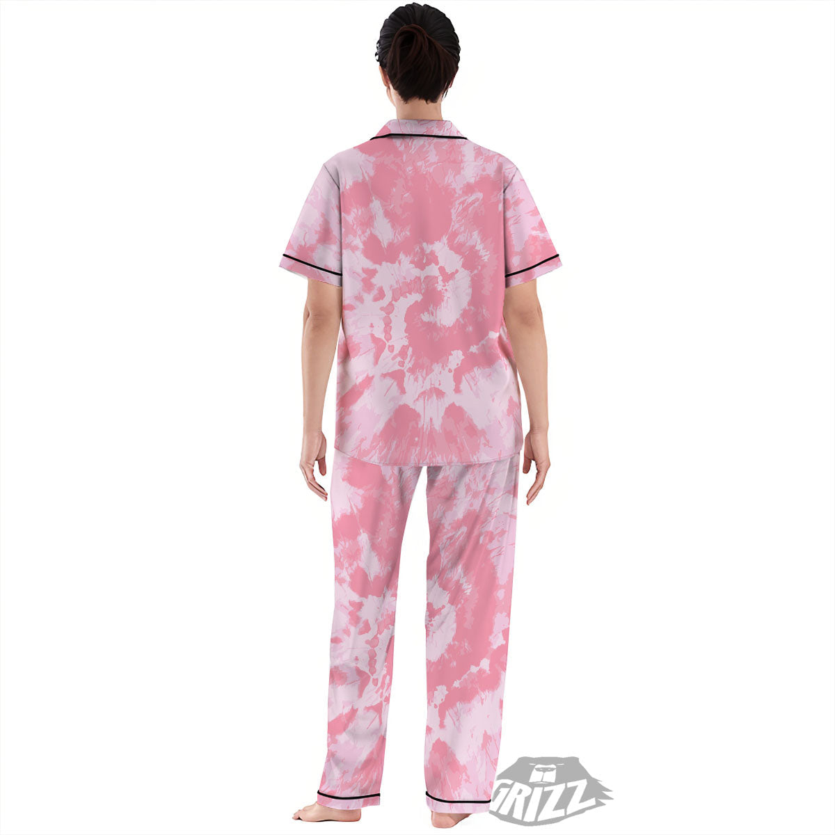 Tie Dye Pink Shibori Print Women's Pajamas Set-grizzshop