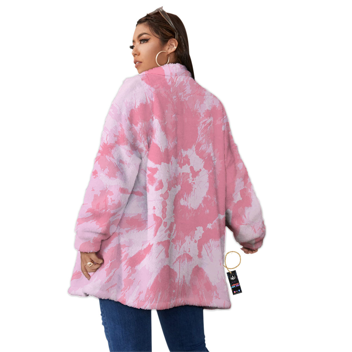 Tie Dye Pink Shibori Print Women's Sherpa Jacket-grizzshop