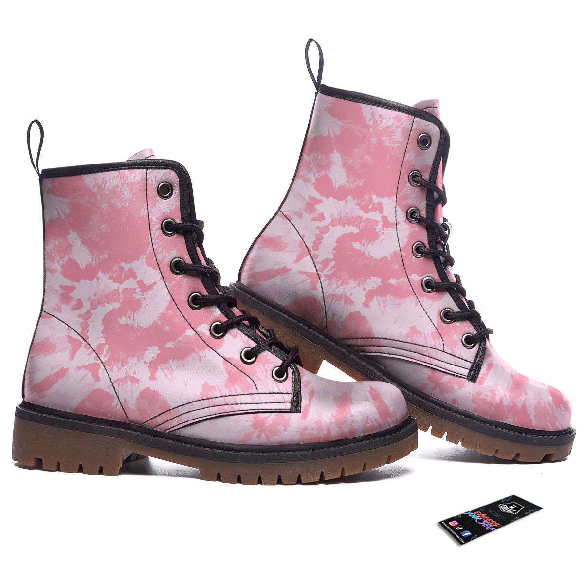 Tie Dye Pink Shibori Print Work Boots-grizzshop