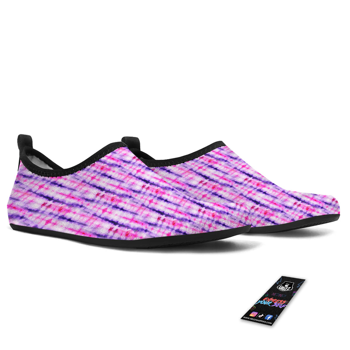 Tie Dye Purple Pink Print Pattern Water Shoes-grizzshop