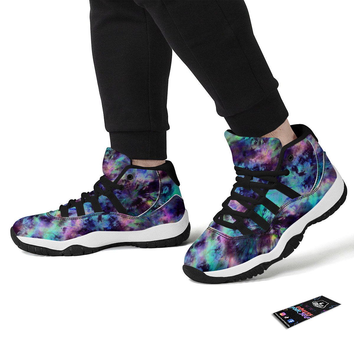 Tie Dye Rainbow And Black Print Black Bball Shoes-grizzshop