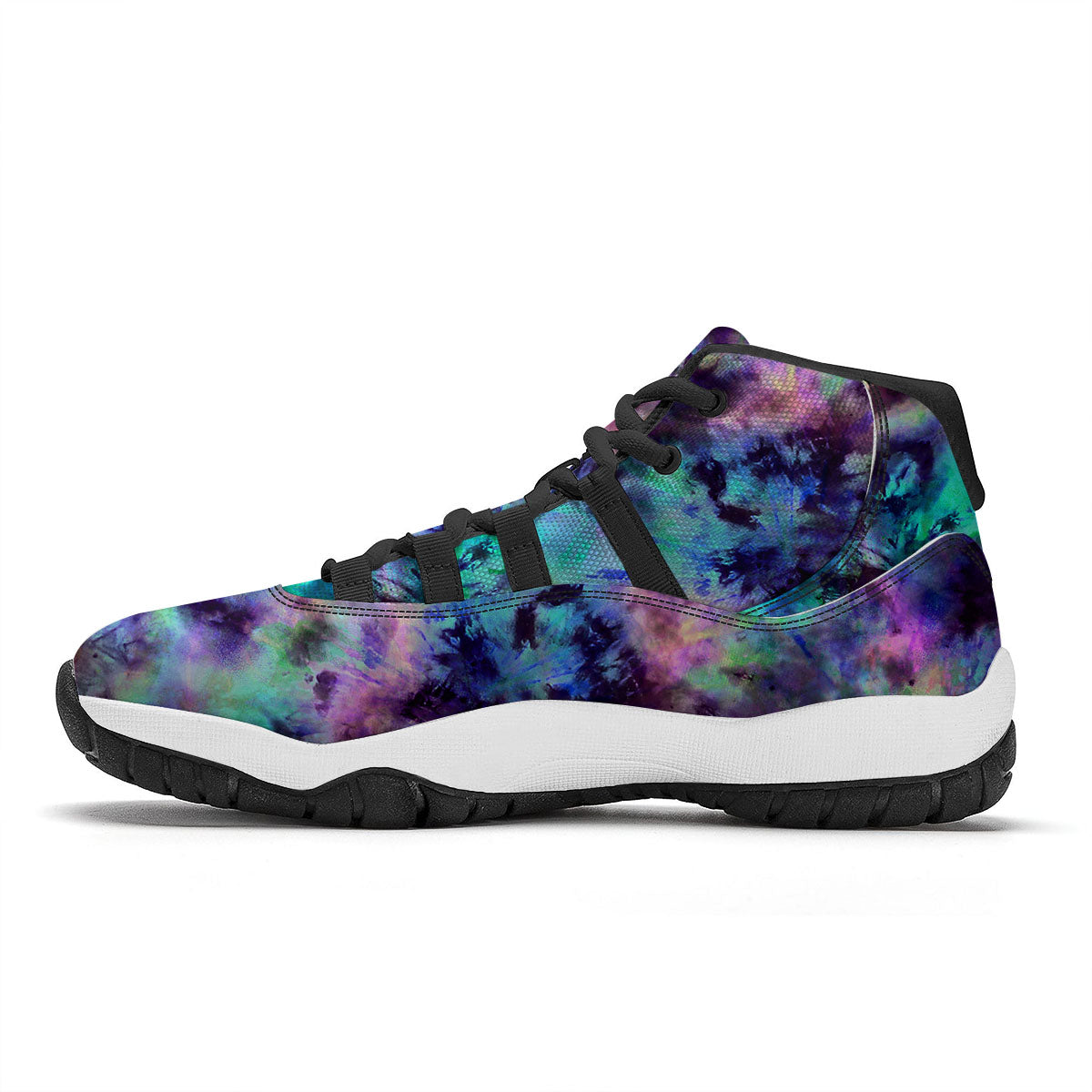 Tie Dye Rainbow And Black Print Black Bball Shoes-grizzshop