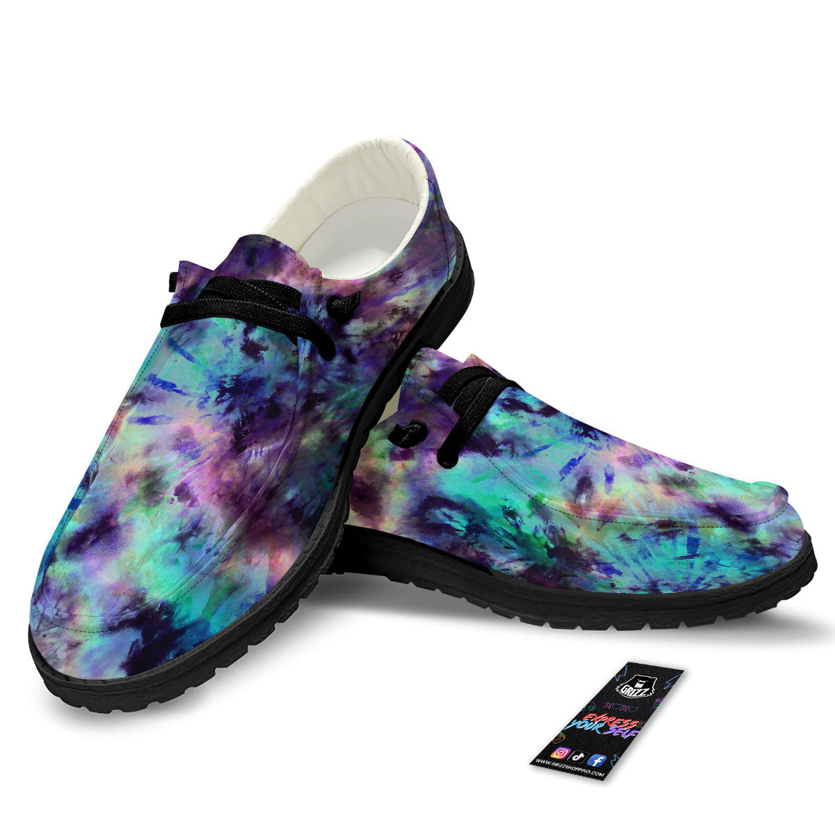 Tie Dye Rainbow And Black Print Black Loafers-grizzshop