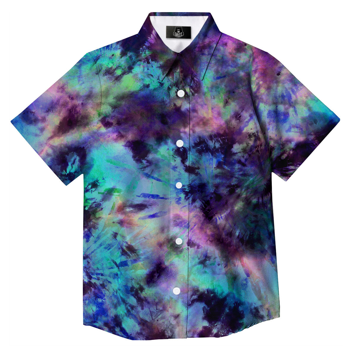 Tie Dye Rainbow And Black Print Button Up Shirt-grizzshop