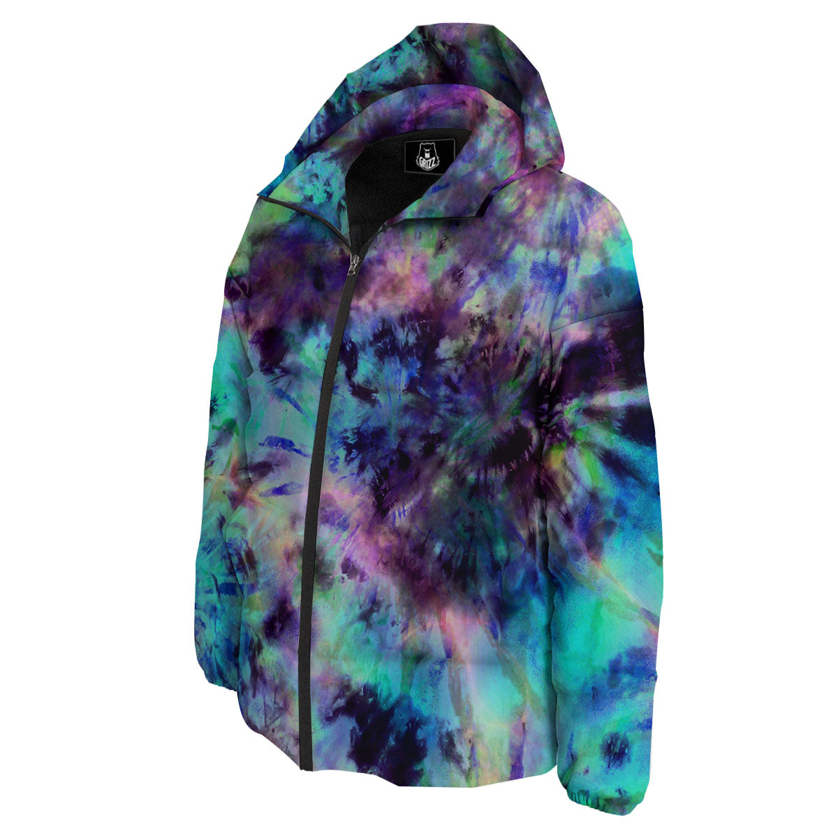 Tie Dye Rainbow And Black Print Down Jacket-grizzshop
