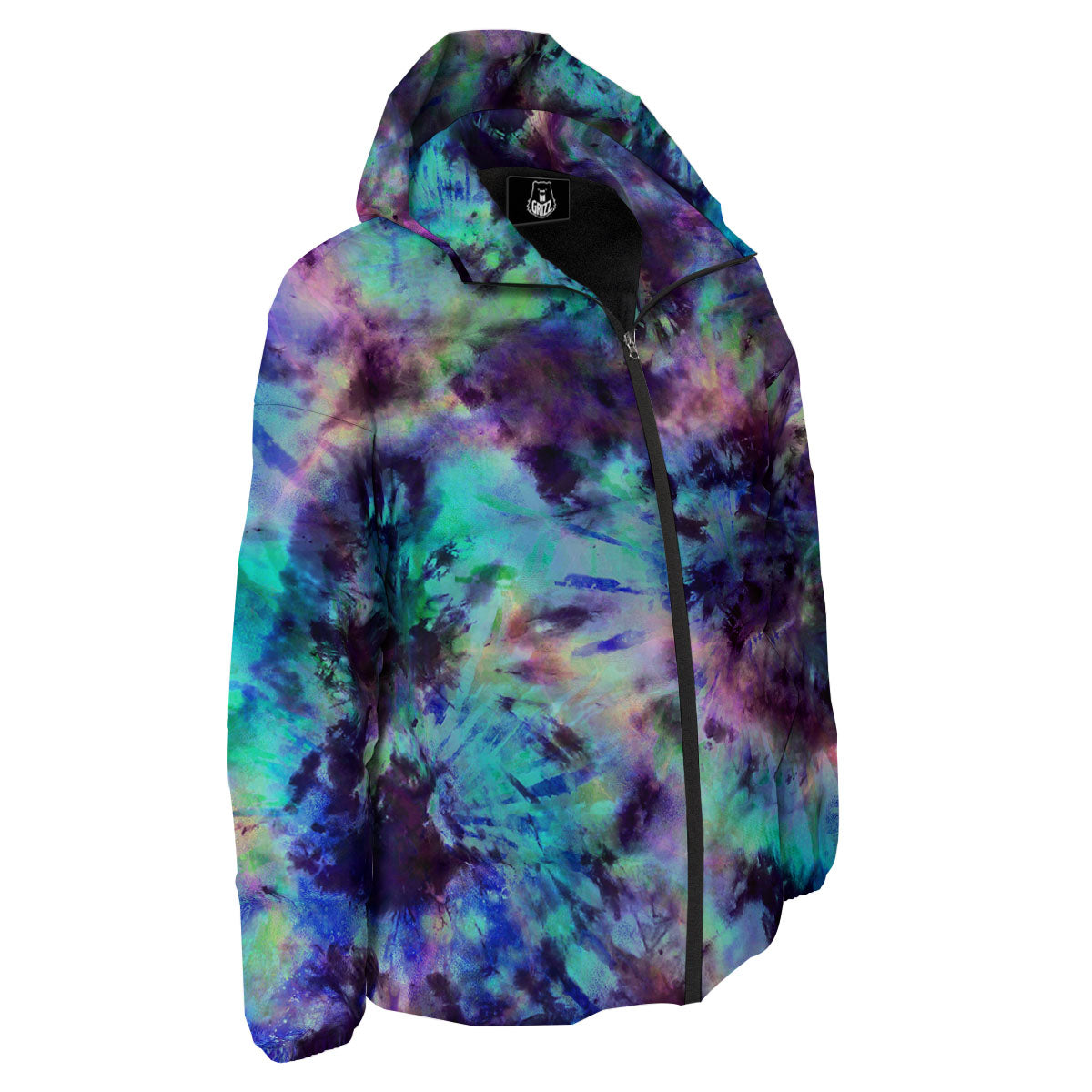 Tie Dye Rainbow And Black Print Down Jacket-grizzshop