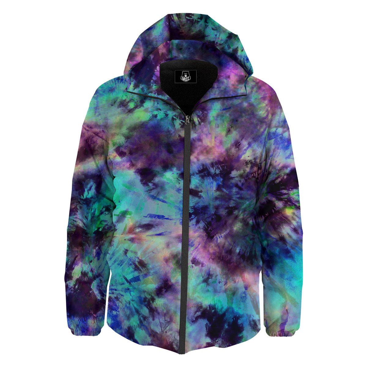 Tie Dye Rainbow And Black Print Down Jacket-grizzshop