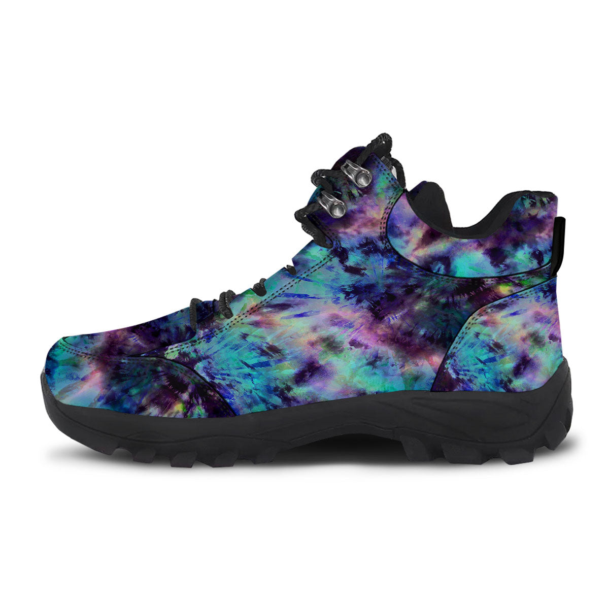 Tie Dye Rainbow And Black Print Hiking Shoes-grizzshop