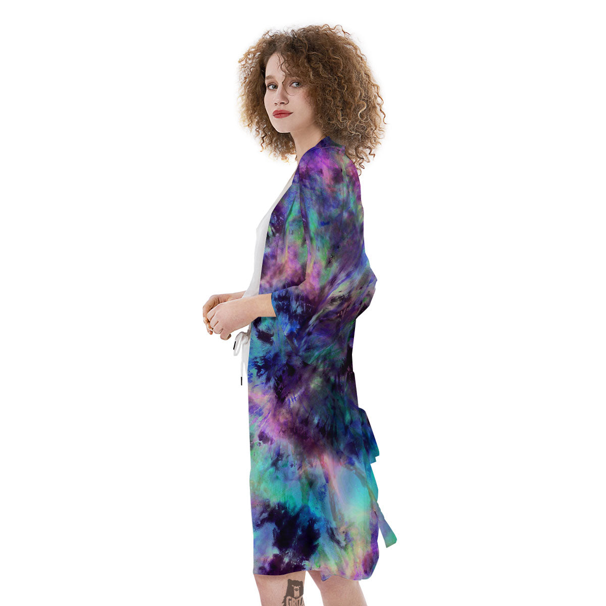 Tie Dye Rainbow And Black Print Kimono-grizzshop