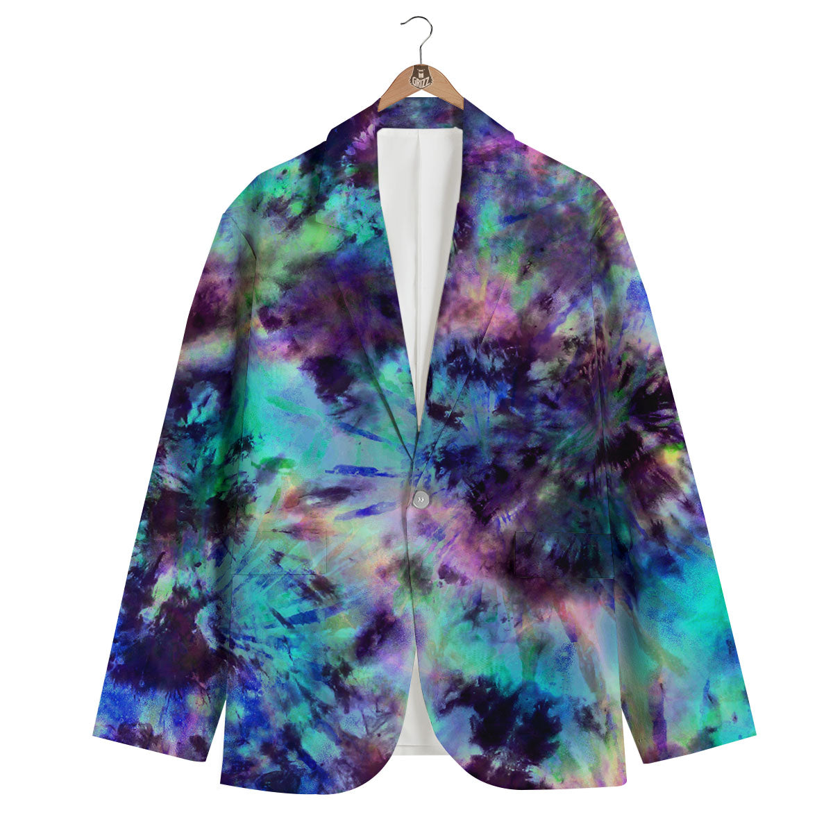 Tie Dye Rainbow And Black Print Men's Blazer-grizzshop