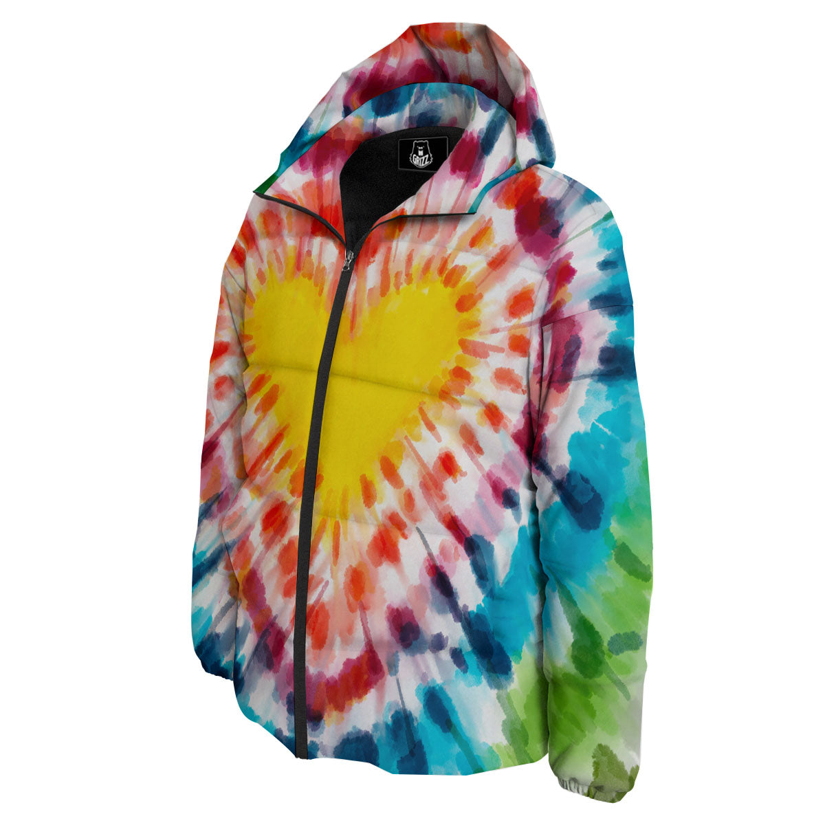 Tie Dye Rainbow Heart Print Down Jacket-grizzshop