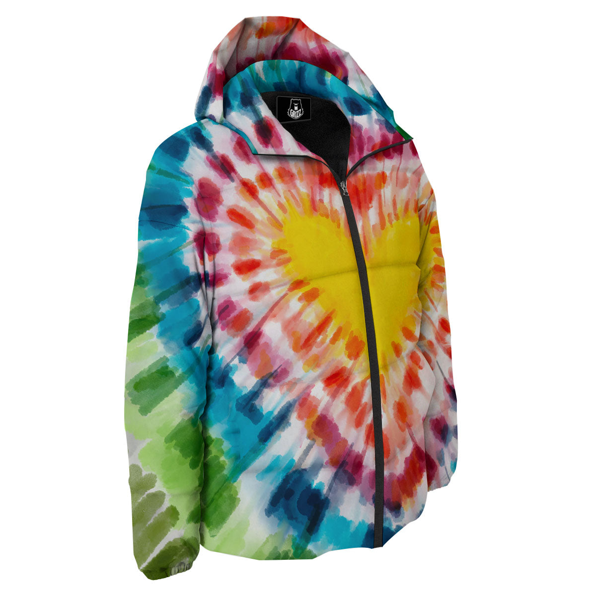 Tie Dye Rainbow Heart Print Down Jacket-grizzshop