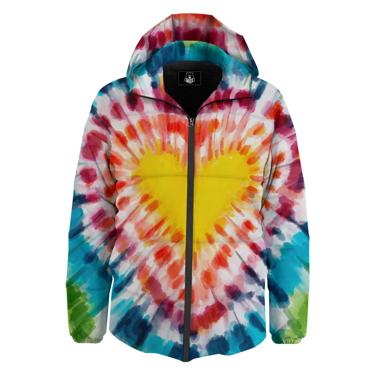 Tie Dye Rainbow Heart Print Down Jacket-grizzshop