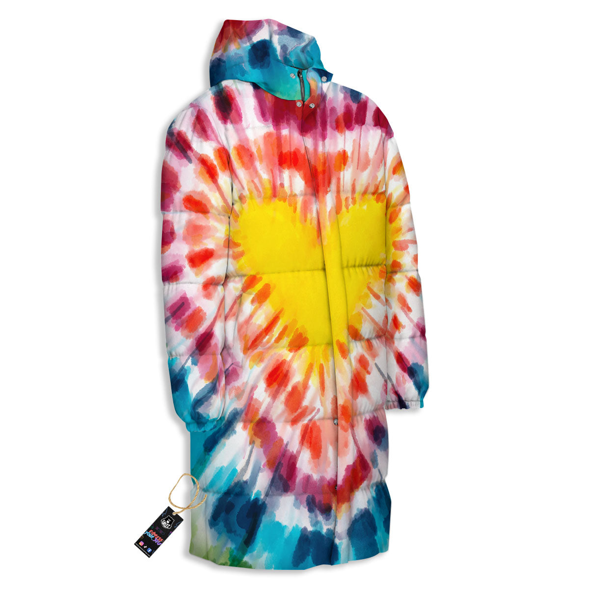 Tie Dye Rainbow Heart Print Long Down Jacket-grizzshop