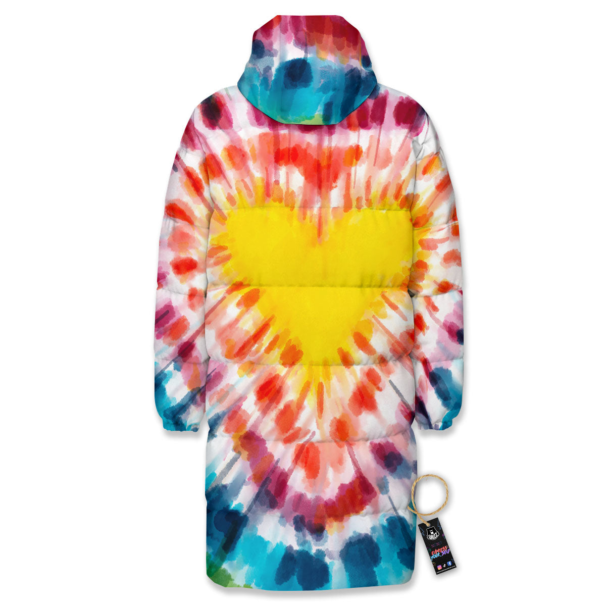Tie Dye Rainbow Heart Print Long Down Jacket-grizzshop