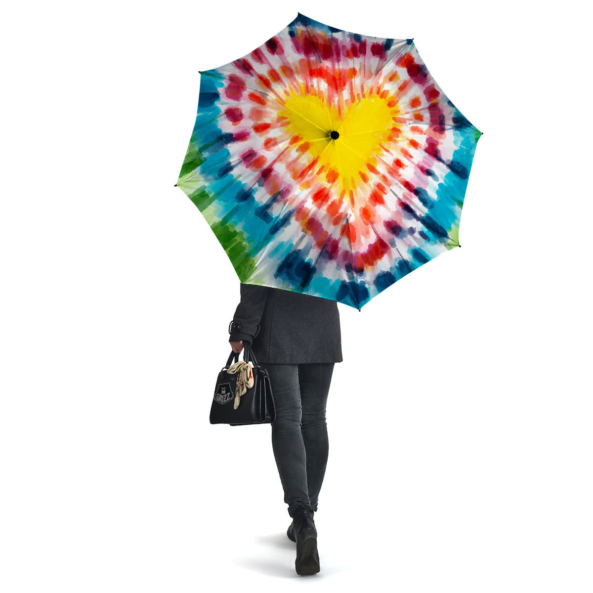 Tie Dye Rainbow Heart Print Umbrella-grizzshop
