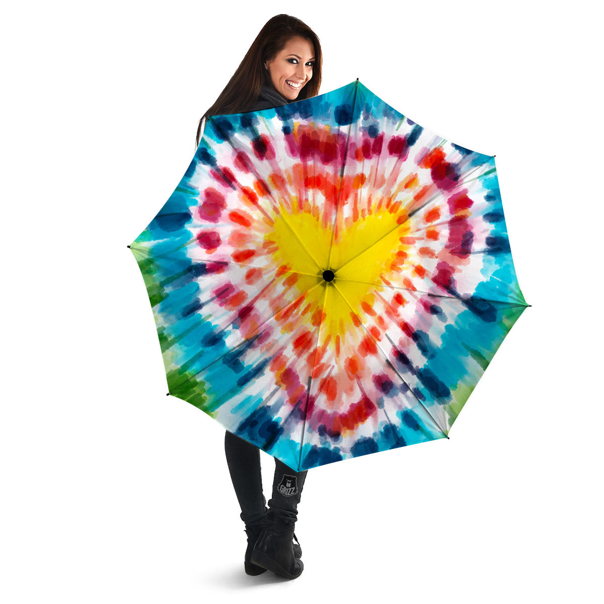 Tie Dye Rainbow Heart Print Umbrella-grizzshop