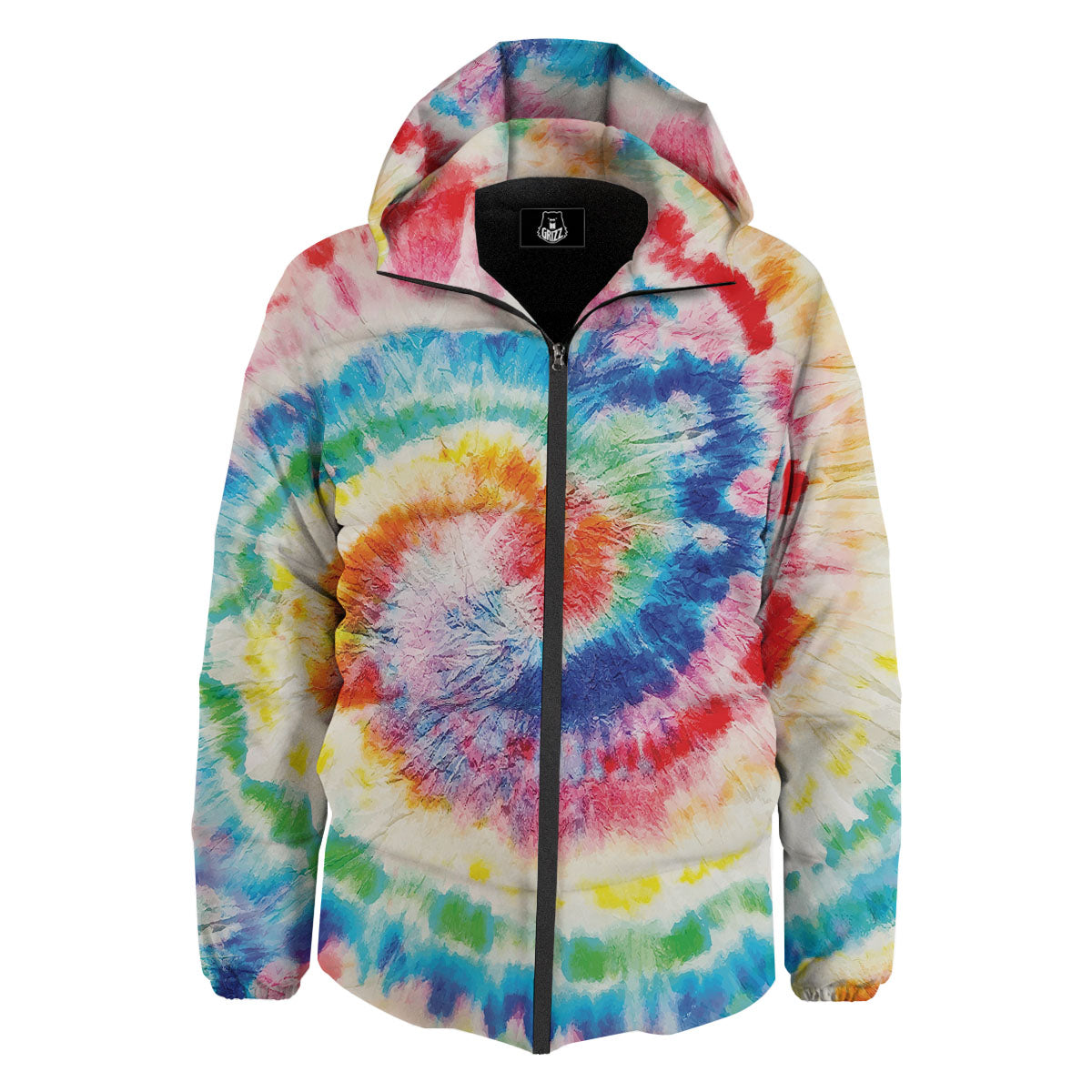 Tie Dye Rainbow Spiral Print Down Jacket-grizzshop