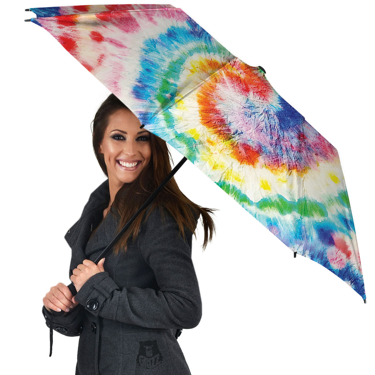 Tie Dye Rainbow Spiral Print Umbrella-grizzshop