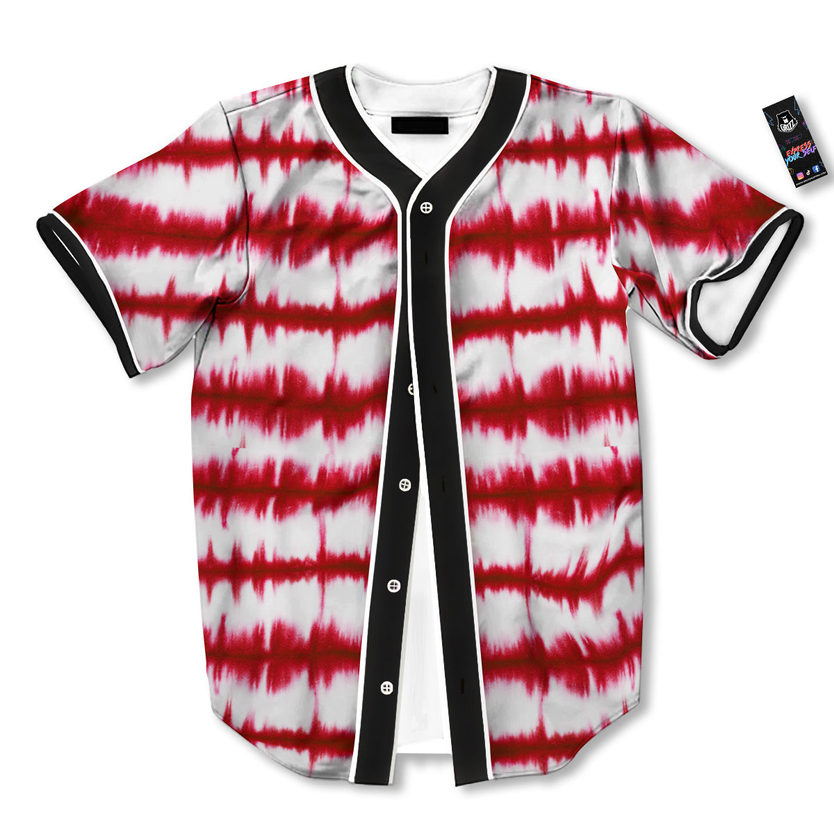 Tie Dye Red Stripe Print Pattern Baseball Jersey-grizzshop