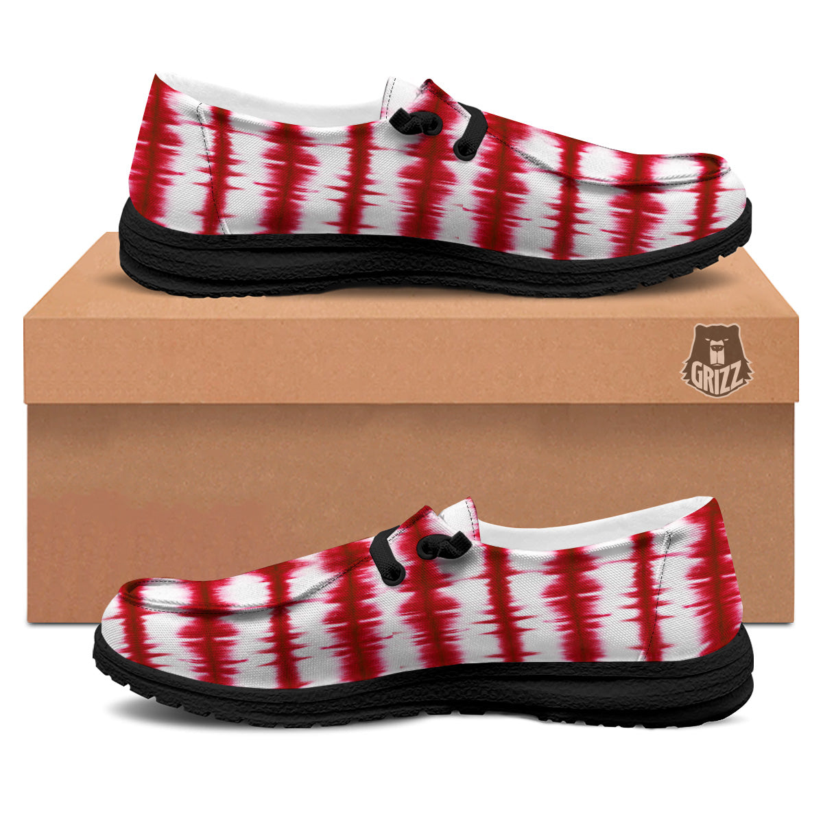 Tie Dye Red Stripe Print Pattern Black Loafers-grizzshop