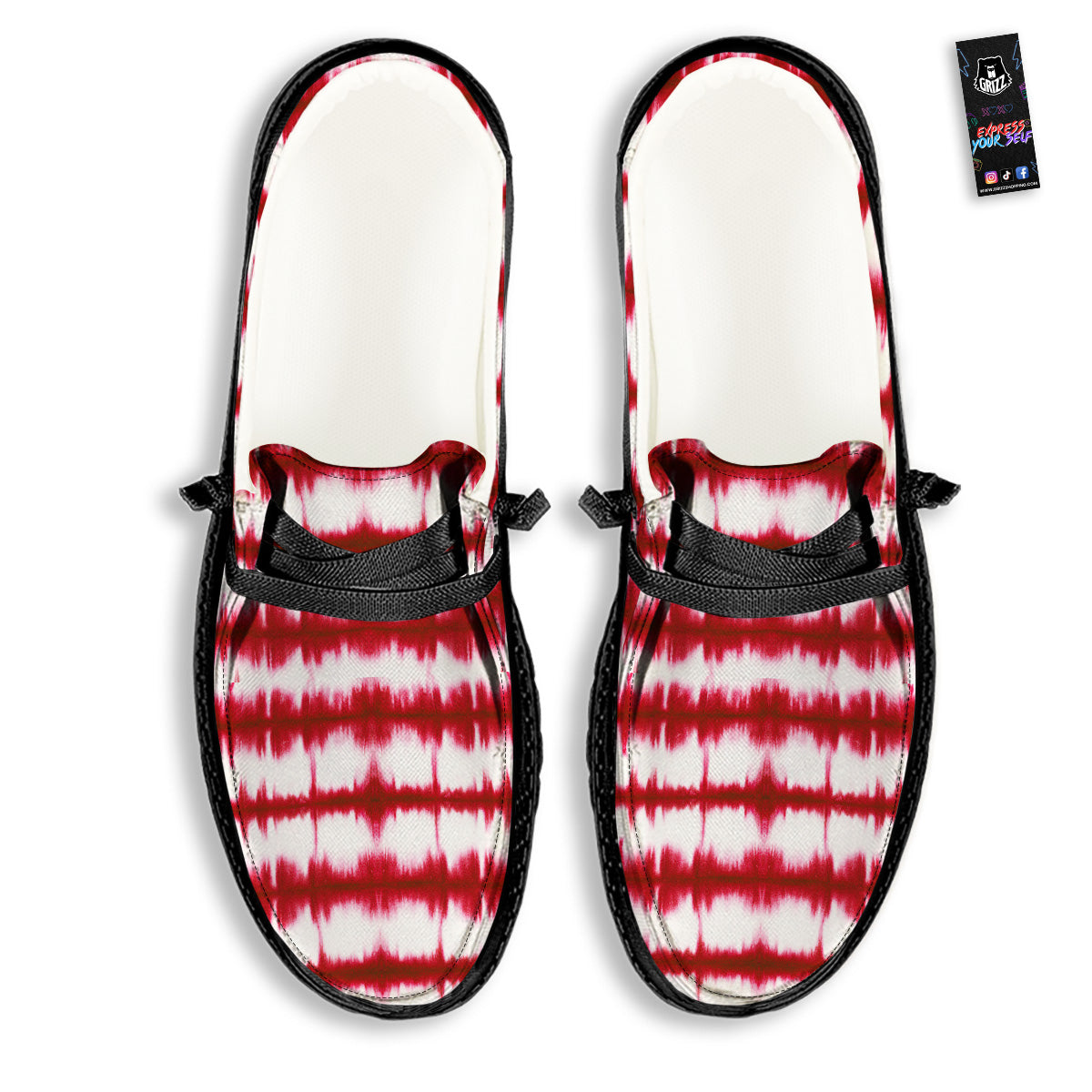 Tie Dye Red Stripe Print Pattern Black Loafers-grizzshop