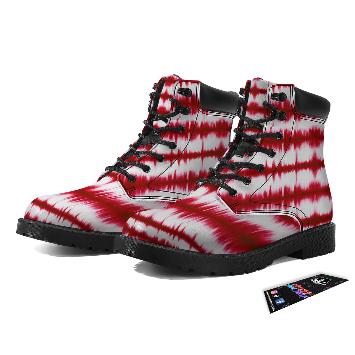 Tie Dye Red Stripe Print Pattern Boots-grizzshop